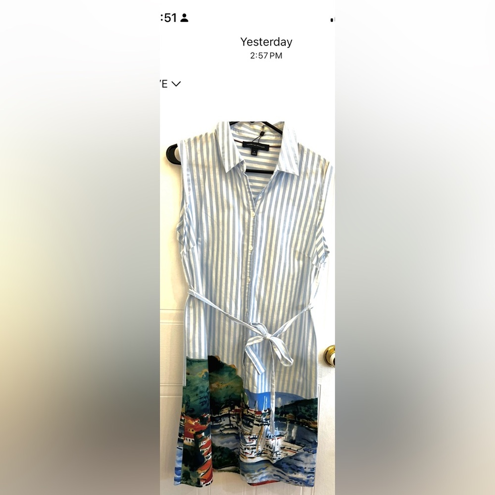 Colorful Painted Seaside Sleeveless Belted Shirtdress